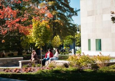 The Well exterior with students 